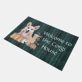 秋のコーギーの子犬 ドアマット (アングル)