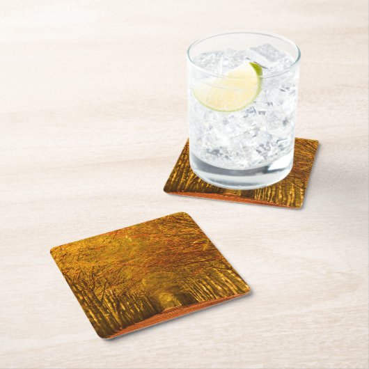 秋のコースターの森林を通した歩く道 スクエアペーパーコースター (インサイチュ)