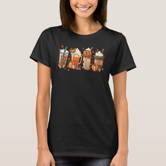 秋のコーヒーカボチャスパイスラテドリンクより秋 Tシャツ (正面)