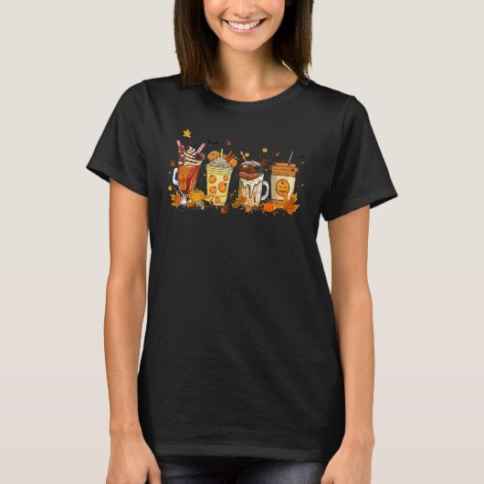 秋のコーヒーカボチャスパイスラテ感謝祭コーヒー Tシャツ (正面)