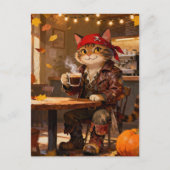 秋のコーヒーショップの猫の海賊 ポストカード (正面)