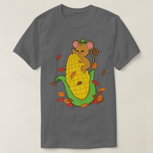 秋のコーン葉に落ちるネズミ Tシャツ (デザイン正面)