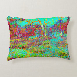 秋のサイケデリック金ゴールドとアクアガーデンランドスケープ アクセントクッション