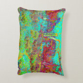 秋のサイケデリック金ゴールドとアクアガーデンランドスケープ アクセントクッション (裏面(縦))