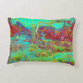 秋のサイケデリック金ゴールドとアクアガーデンランドスケープ アクセントクッション (裏面)