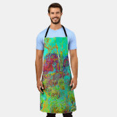 秋のサイケデリック金ゴールドとアクアガーデンランドスケープ エプロン (着用した状態)