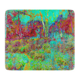 秋のサイケデリック金ゴールドとアクアガーデンランドスケープ カッティングボード