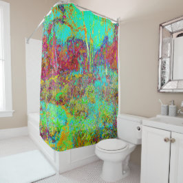 秋のサイケデリック金ゴールドとアクアガーデンランドスケープ シャワーカーテン