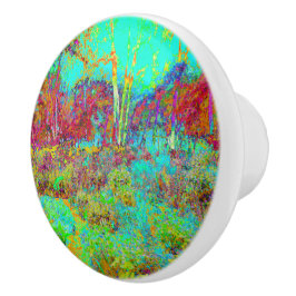 秋のサイケデリック金ゴールドとアクアガーデンランドスケープ セラミックノブ