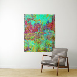 秋のサイケデリック金ゴールドとアクアガーデンランドスケープ タペストリー