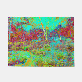 秋のサイケデリック金ゴールドとアクアガーデンランドスケープ ドアマット