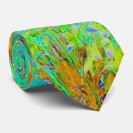 秋のサイケデリック金ゴールドとアクアガーデンランドスケープ ネクタイ