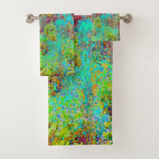 秋のサイケデリック金ゴールドとアクアガーデンランドスケープ バスタオルセット (インサイチュ)