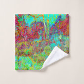 秋のサイケデリック金ゴールドとアクアガーデンランドスケープ バスタオルセット (ウォッシュタオル)