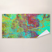 秋のサイケデリック金ゴールドとアクアガーデンランドスケープ バスタオル (バスタオル)