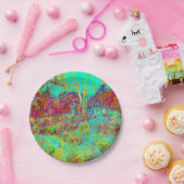 秋のサイケデリック金ゴールドとアクアガーデンランドスケープ ペーパープレート (パーティー)