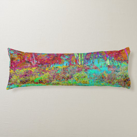 秋のサイケデリック金ゴールドとアクアガーデンランドスケープ ボディピロー (正面)