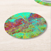 秋のサイケデリック金ゴールドとアクアガーデンランドスケープ ラウンドペーパーコースター (アングル)