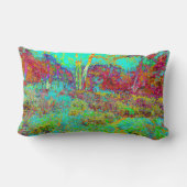 秋のサイケデリック金ゴールドとアクアガーデンランドスケープ ランバークッション (裏面)