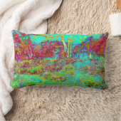 秋のサイケデリック金ゴールドとアクアガーデンランドスケープ ランバークッション (ブランケット)