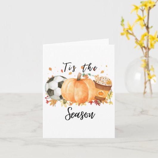 秋のサッカーとパンプキンの季節到来 カード (黄色い花)