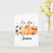 秋のサッカーシーズン到来！　フットボールとハロウィンかぼちゃの季節 カード (黄色い花)