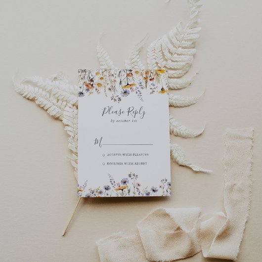 秋のサンシャインエレガントワイルドフラワーミニマリストRSVP 出欠カード