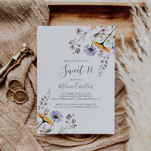 秋のサンシャインワイルドフラワースウィート16誕生日パーティー 招待状