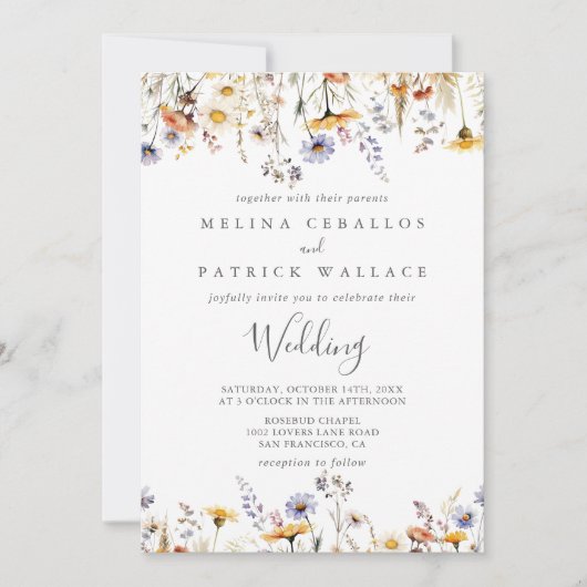 秋のサンシャインワイルドフラワーフロント&バック結婚ズ 招待状 (正面)