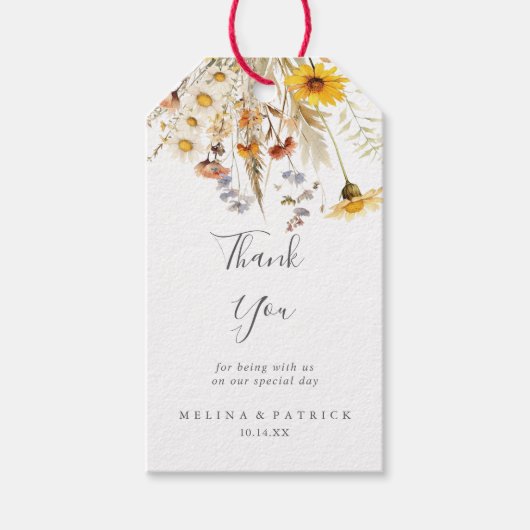 秋のサンシャインワイルドフラワー結婚の感謝 ギフトタグ (正面)