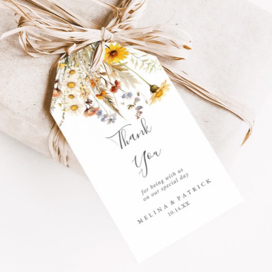 秋のサンシャインワイルドフラワー結婚の感謝 ギフトタグ