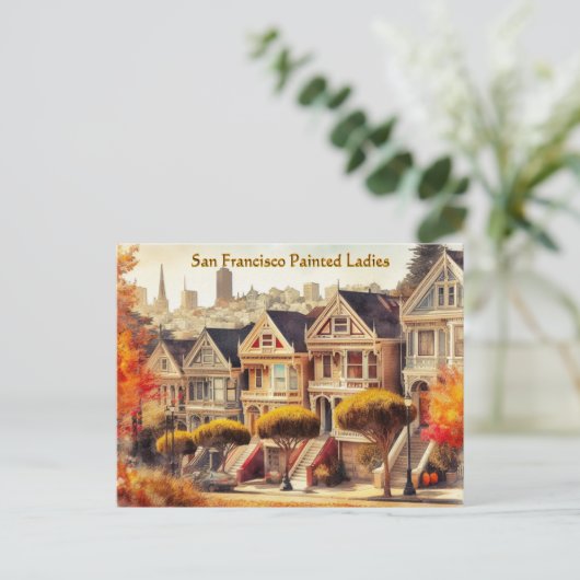 秋のサンフランシスコビクトリアンホームズハガキ ポストカード (スタンド正面)