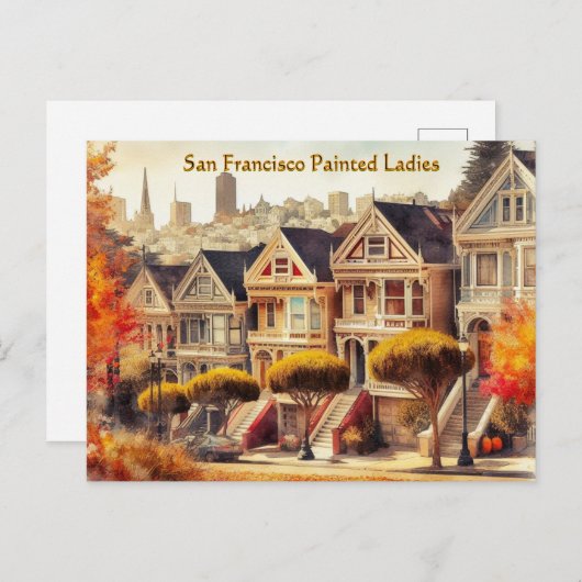 秋のサンフランシスコビクトリアンホームズハガキ ポストカード (正面/裏面)