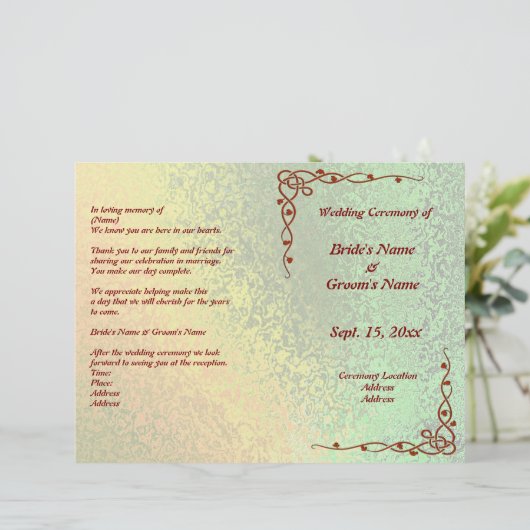 秋のシェードオブグリーンとイエロー結婚式 プログラム (スタンド正面)