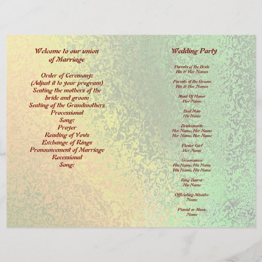 秋のシェードオブグリーンとイエロー結婚式 プログラム (裏面)