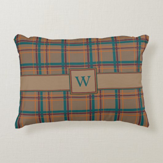 秋のシックな格子枕 アクセントクッション (正面)