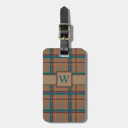 秋のシックな格子模様の荷物タグ ラゲッジタグ (正面縦)