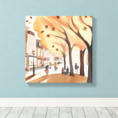 秋のシティパーク | 秋の葉の水色 キャンバスプリント (インサイチュ (ウッドフロア))