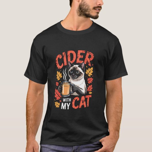 秋のシャム猫とサイダーマグ Tシャツ (正面)