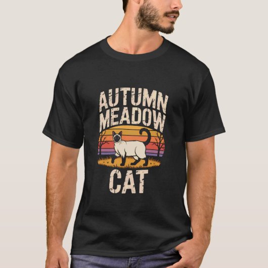秋のシャム猫レトロフィールド1 Tシャツ (正面)