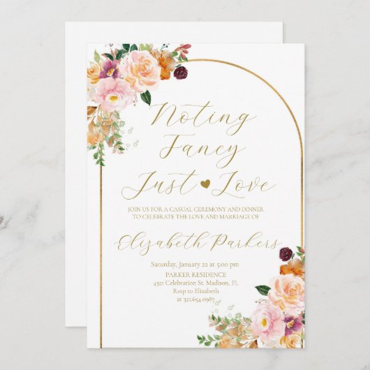 秋のシンプルなおしゃれ結婚式招待状「愛だけの小さな結婚式」 招待状 (正面/裏面)