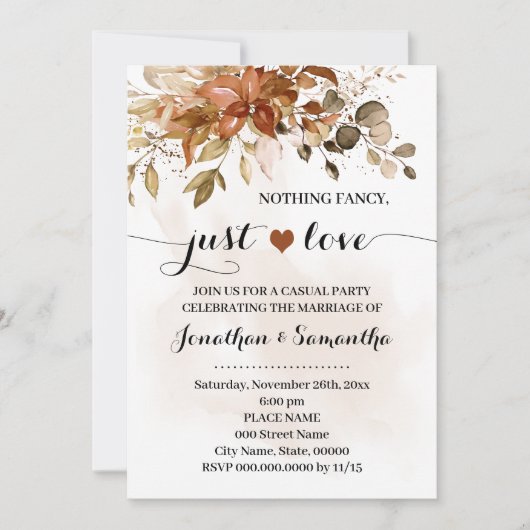 秋のシンプルな愛の誓い ふたりの結婚式のお誘い セーブザデート (正面)