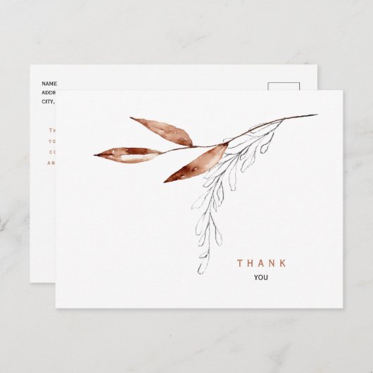 秋のシンプル葉の葬儀ありがとうお名前&日付 ポストカード (正面/裏面)