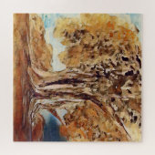 秋のジャングルの森の木の風景絵画ズ ジグソーパズル (横)