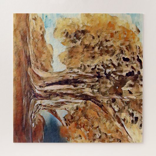 秋のジャングルの森の木の風景絵画ズ ジグソーパズル (横)