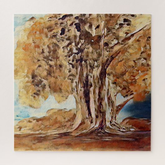 秋のジャングルの森の木の風景絵画ズ ジグソーパズル (縦)