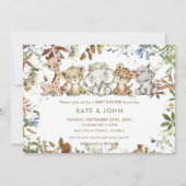 秋のジャングル動物の赤ちゃん男女兼用シャワー 招待状 (正面)