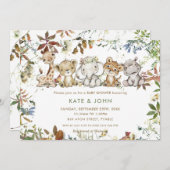 秋のジャングル動物の赤ちゃん男女兼用シャワー 招待状 (正面/裏面)