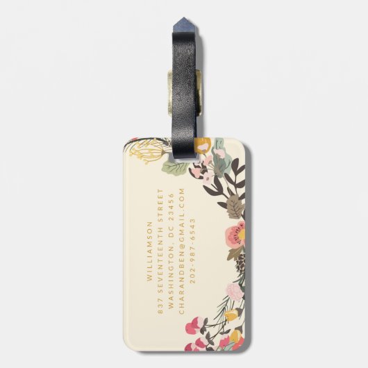秋のスタイリッシュフローラリースモノグラムの名 ラゲッジタグ (裏面縦)