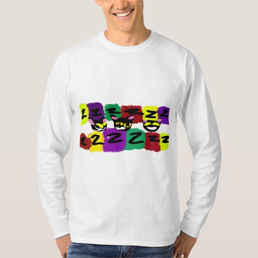 秋のスタイルの三匹の眠る黒猫 Tシャツ (正面)